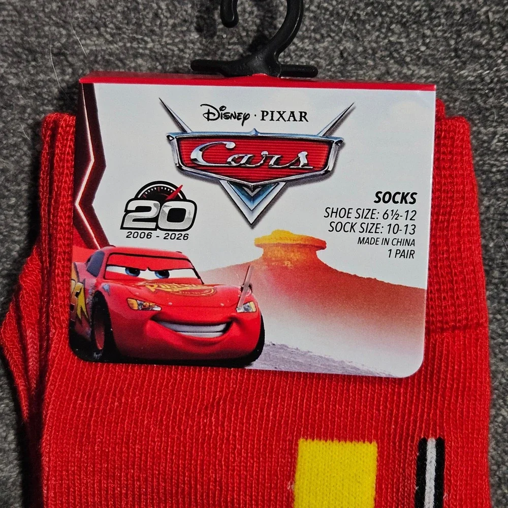 Disney Pixar Cars Lightning McQueen Red Crew Socks Mens Size 20th Anniversary